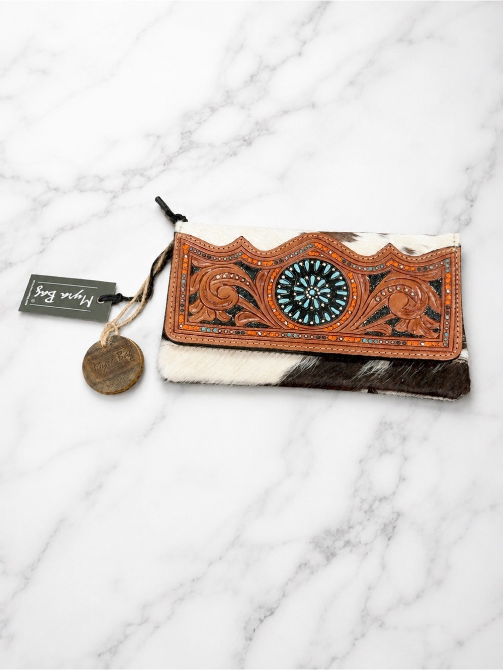 Myra Bag Optimus Wallet S-3936 Cowhide Tooled Leather Turquoise Western NWT